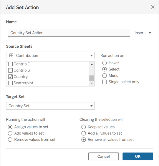 Satzaktion in Tableau