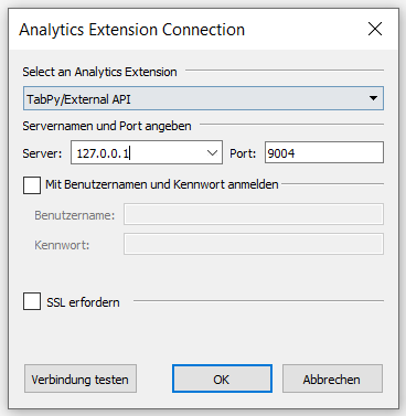 Anbindung externer Services in Tableau Desktop